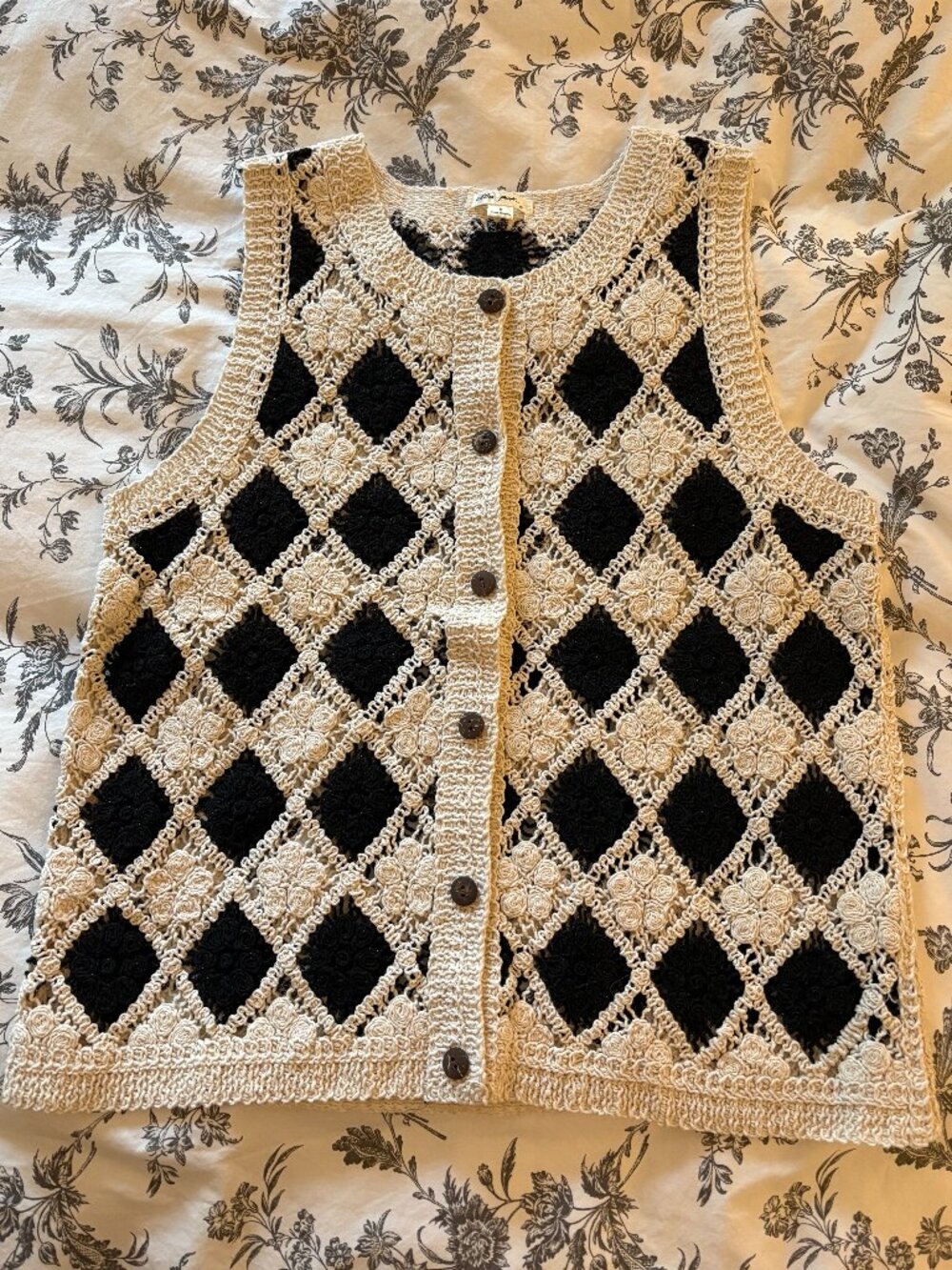 Black and cream crochet top by Ultra Pink, women's size S